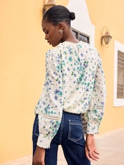 Love & Roses Ivory White Floral Print Lace Long Sleeve Blouse - Image 2 of 4