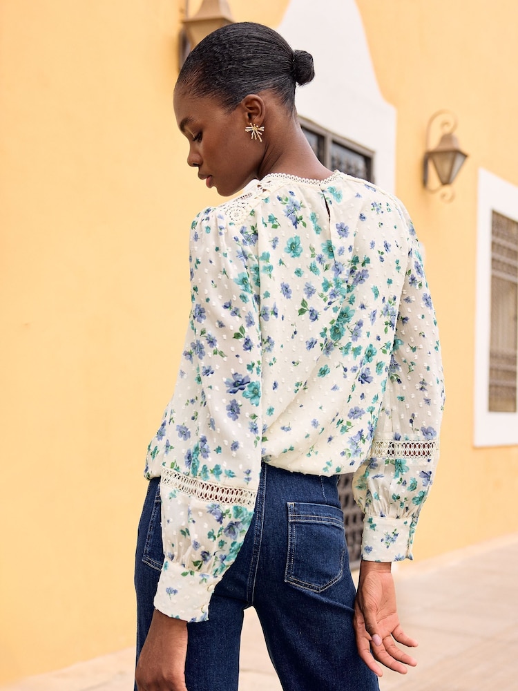 Love & Roses Ivory White Floral Print Lace Long Sleeve Blouse - Image 2 of 4
