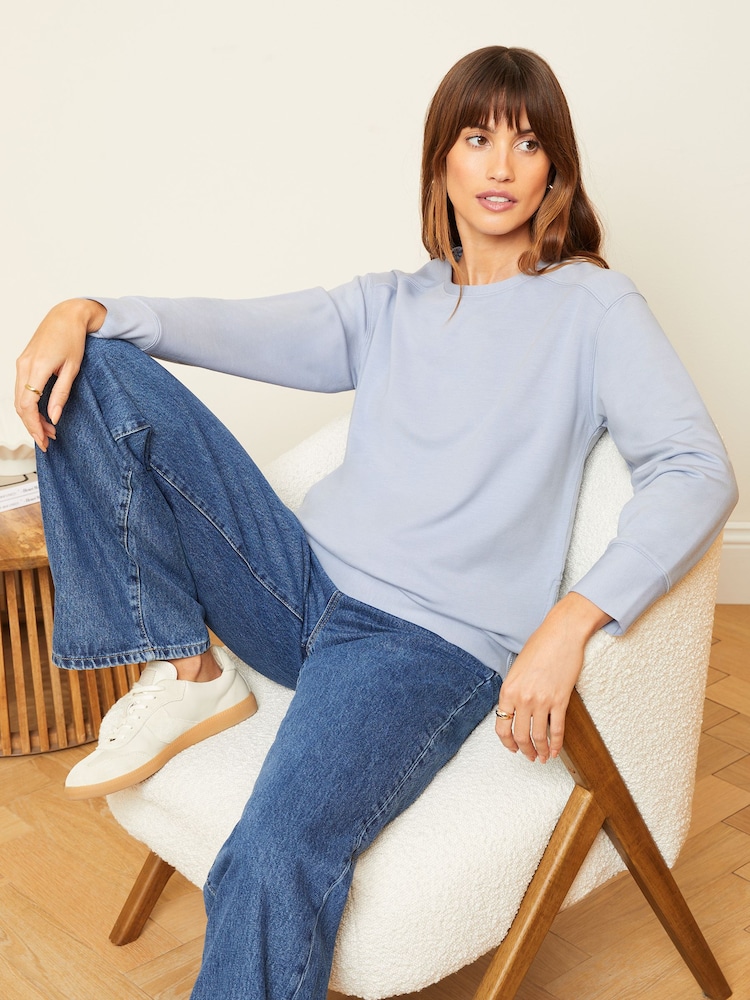Love & Roses Blue Side Zip Jersey Sweatshirt - Image 1 of 4 Love & Roses Blue Side Zip Jersey Sweatshirt - Image 1 of 4