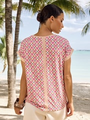 V&A | Love & Roses Pink Floral Print Satin Front Jersey Back Crew Neck T-Shirt - Image 3 of 4