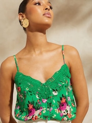V&A | Love & Roses Green Lace Trim Camisole - Image 1 of 4