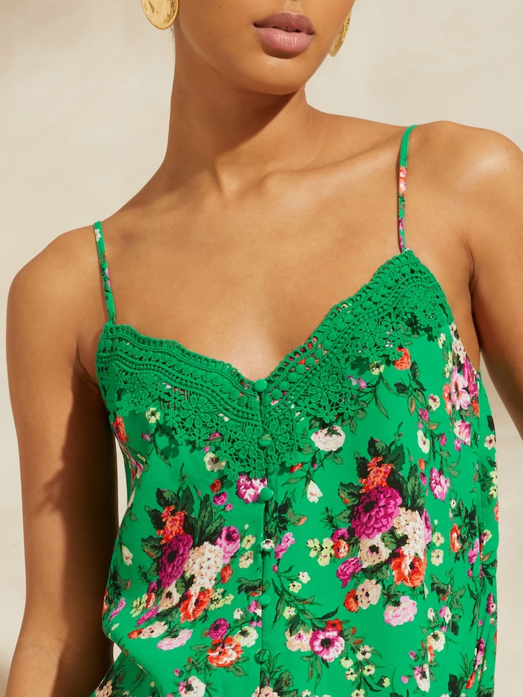 V&A | Love & Roses Green Lace Trim Camisole - Image 2 of 4
