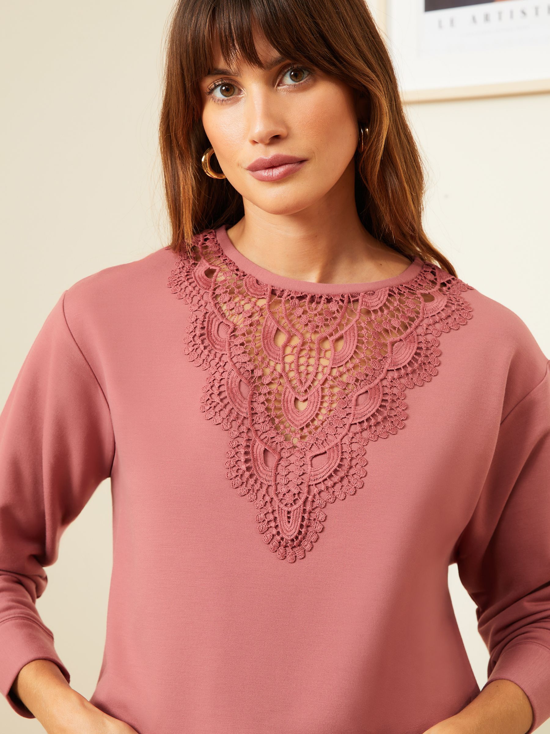 Buy Love Roses Pink Lace Insert Jersey Sweatshirt from Next Luxembourg