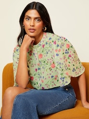 Love & Roses Green Floral Printed Dobby Flutter Sleeve Blouse - Image 2 of 4