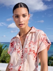 V&A | Love & Roses Floral Ivory White Contains Linen Printed Lace Trim Button Through Shirt - Image 1 of 4