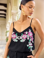 V&A | Love & Roses Black Embroidered Camisole - Image 3 of 4