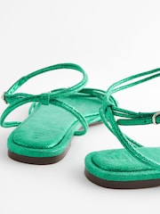 Green Metallic Jewelled Flower Strappy Sandals - Image 6 of 10