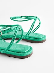 Green Metallic Jewelled Flower Strappy Sandals - Image 7 of 10