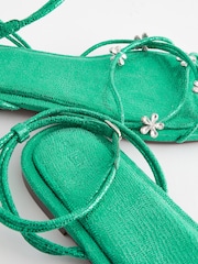 Green Metallic Jewelled Flower Strappy Sandals - Image 9 of 10