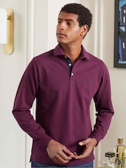 Savile Row Company Denim Blue Long Sleeve 100% Cotton Polo Shirt - Image 2 of 6