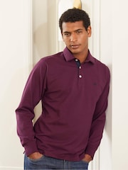 Savile Row Company Denim Blue Long Sleeve 100% Cotton Polo Shirt - Image 3 of 6