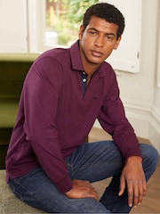 Savile Row Company Denim Blue Long Sleeve 100% Cotton Polo Shirt - Image 4 of 6