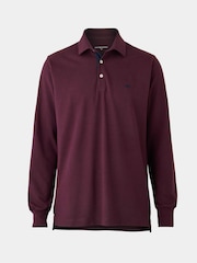Savile Row Company Denim Blue Long Sleeve 100% Cotton Polo Shirt - Image 5 of 6