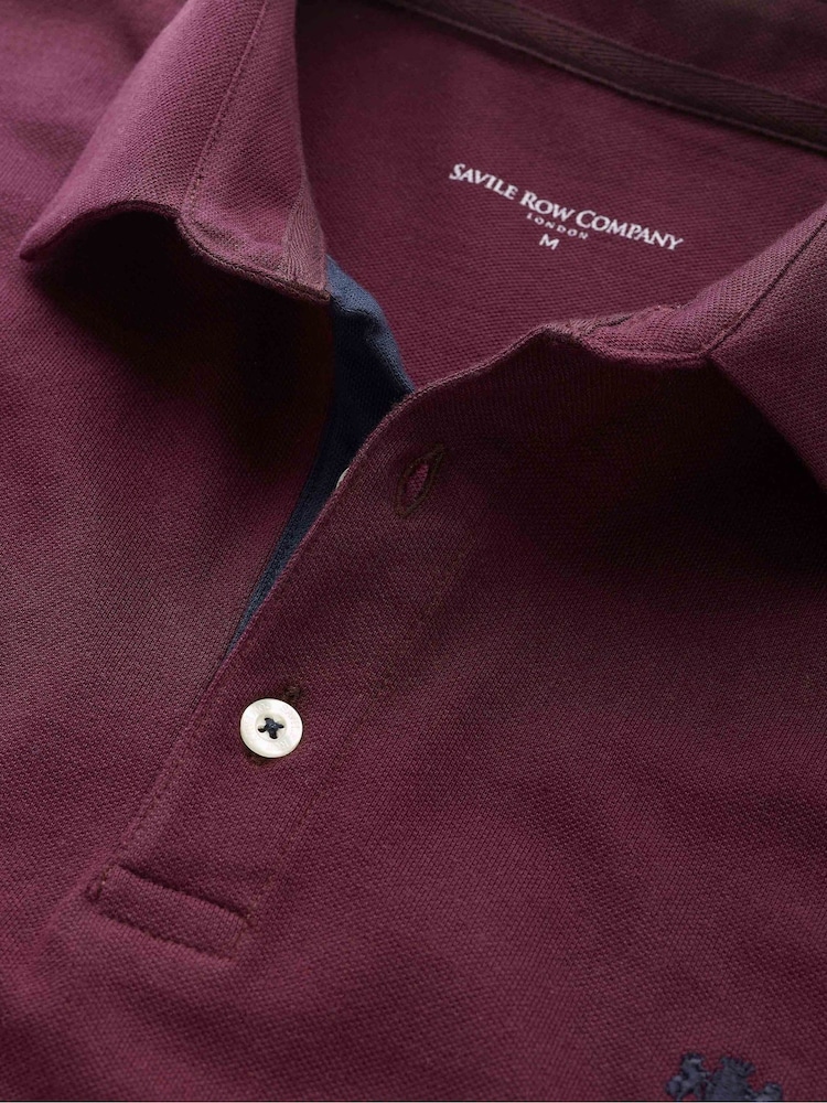 Savile Row Company Denim Blue Long Sleeve 100% Cotton Polo Shirt - Image 6 of 6