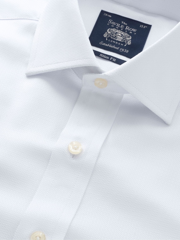 Savile Row Company Slim Textured 100% Cotton Single Cuff Formal White Shirt - Image 4 of 4