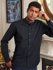 Savile Row Company Slim Fit Blue 100% Cotton Grandad Collar Shirt - Image 1 of 3