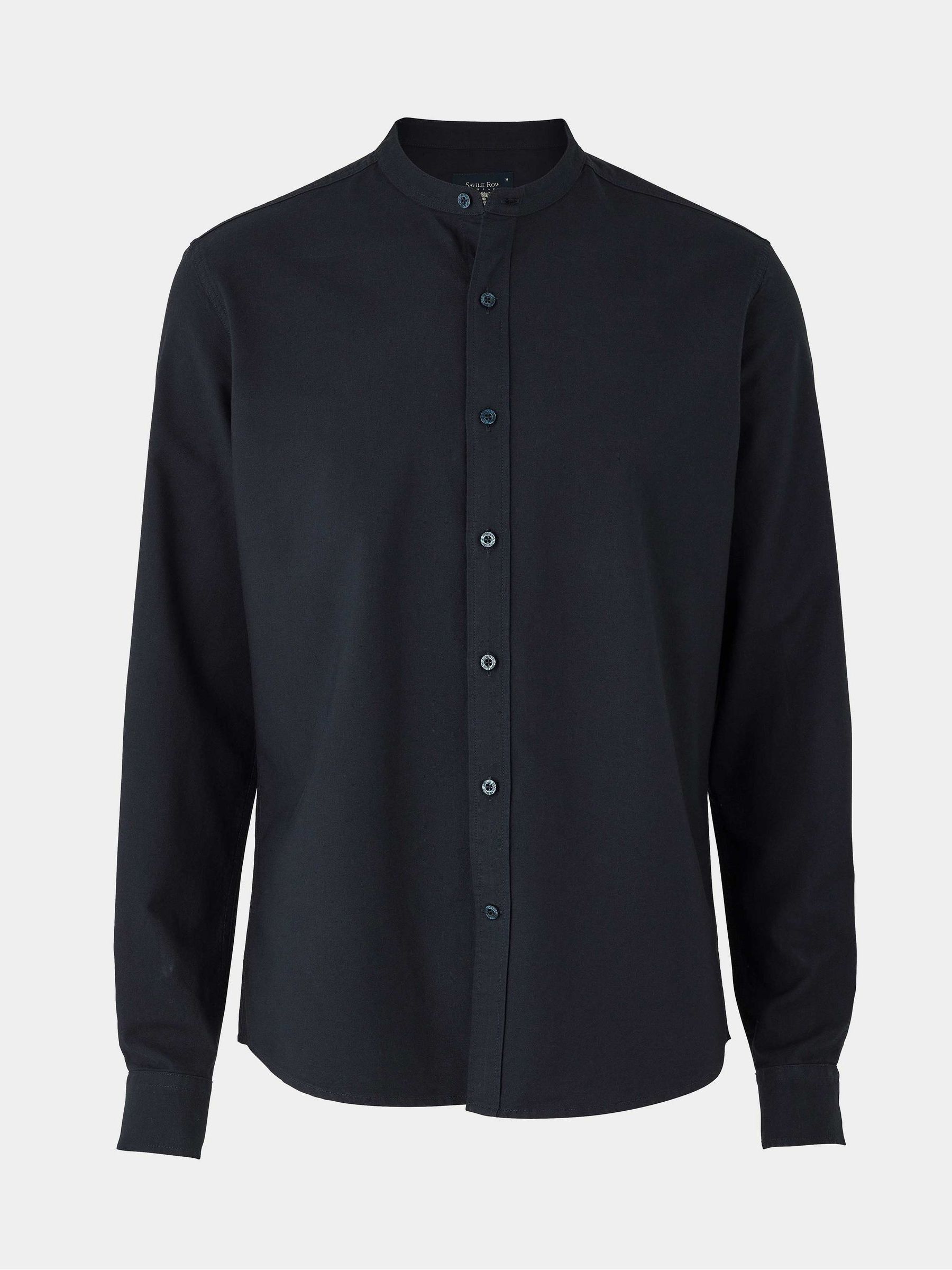 Savile Row Company Slim Fit Blue 100% Cotton Grandad Collar Shirt