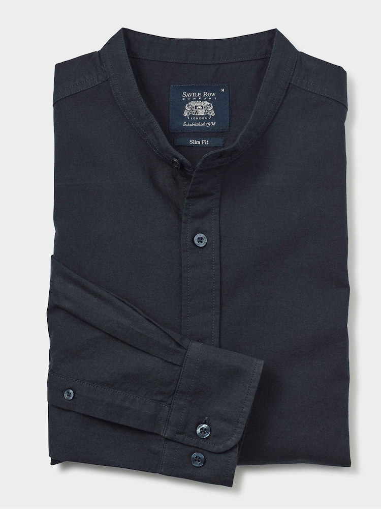 Savile Row Company Slim Fit Blue 100% Cotton Grandad Collar Shirt - Image 3 of 3