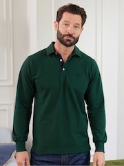 Savile Row Company Denim Blue Long Sleeve 100% Cotton Polo Shirt - Image 1 of 5