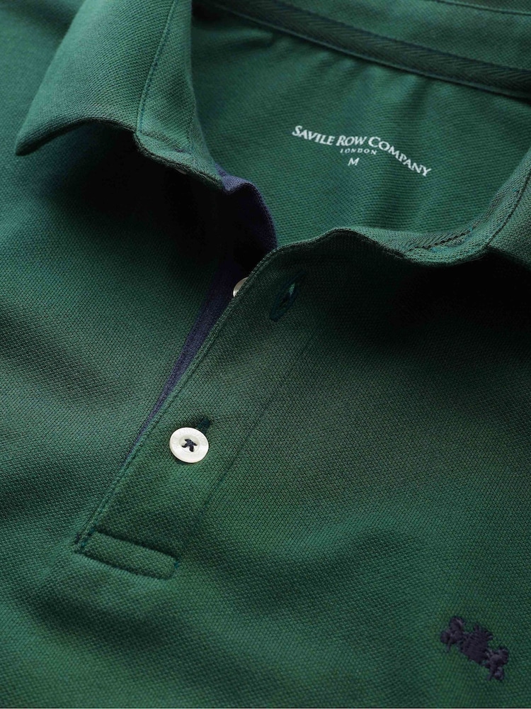 Savile Row Company Denim Blue Long Sleeve 100% Cotton Polo Shirt - Image 5 of 5