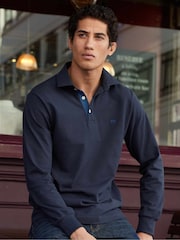 Savile Row Company Denim Blue Long Sleeve 100% Cotton Polo Shirt - Image 1 of 5