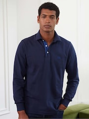 Savile Row Company Denim Blue Long Sleeve 100% Cotton Polo Shirt - Image 2 of 5