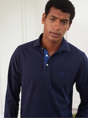 Savile Row Company Denim Blue Long Sleeve 100% Cotton Polo Shirt - Image 3 of 5