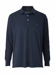 Savile Row Company Denim Blue Long Sleeve 100% Cotton Polo Shirt - Image 4 of 5