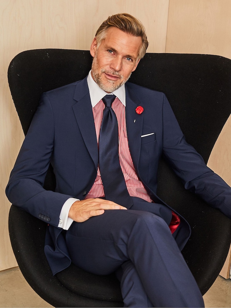 Темно-красный - Savile Row Company Классическая посадка 100% хлопка в полоску рубашки с двойным манжетом - Image 2 of 6