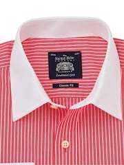 Темно-красный - Savile Row Company Классическая посадка 100% хлопка в полоску рубашки с двойным манжетом - Image 4 of 6