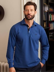 Savile Row Company Denim Blue Long Sleeve 100% Cotton Polo Shirt - Image 1 of 4
