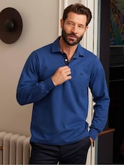 Savile Row Company Denim Blue Long Sleeve 100% Cotton Polo Shirt - Image 2 of 4