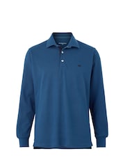 Savile Row Company Denim Blue Long Sleeve 100% Cotton Polo Shirt - Image 3 of 4