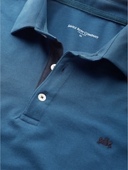 Savile Row Company Denim Blue Long Sleeve 100% Cotton Polo Shirt - Image 4 of 4