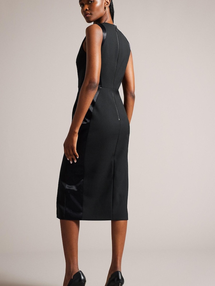Ted Baker Black Faux Wrap Pencil Dress With Satin Panels - Image 2 of 6