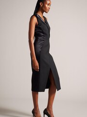 Ted Baker Black Faux Wrap Pencil Dress With Satin Panels - Image 3 of 6