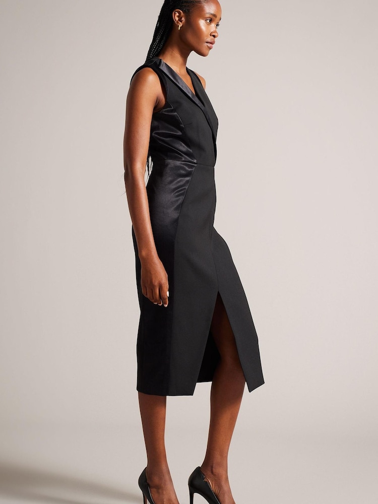 Ted Baker Black Faux Wrap Pencil Dress With Satin Panels - Image 3 of 6