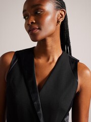 Ted Baker Black Faux Wrap Pencil Dress With Satin Panels - Image 4 of 6
