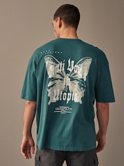Green Butterfly Relaxed Fit Floral Nature Graphic T-Shirt - Image 1 of 7