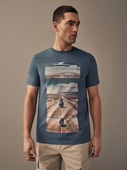 Blue 100% Cotton Graphic T-Shirt - Image 1 of 6