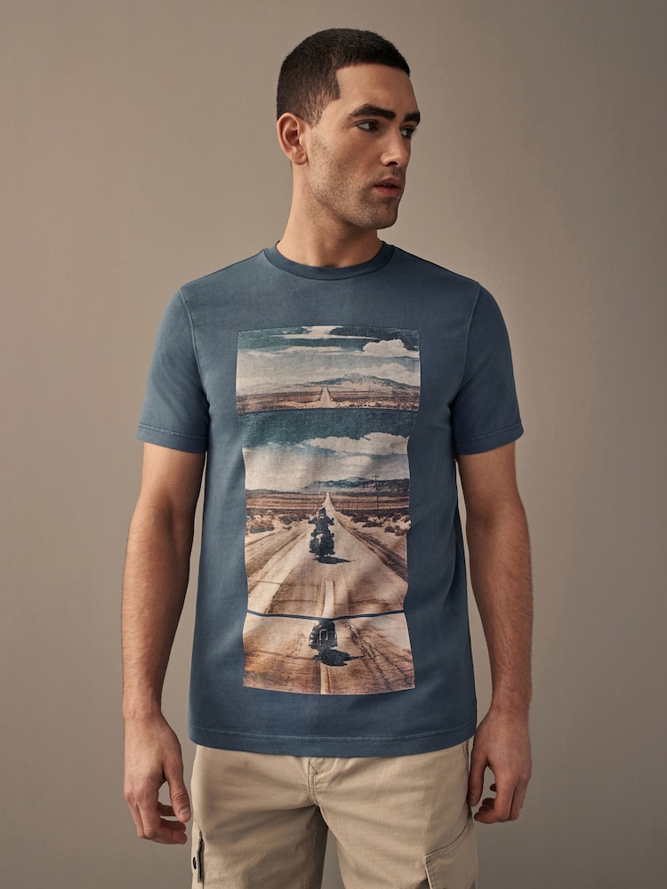 Blue 100% Cotton Graphic T-Shirt - Image 1 of 6