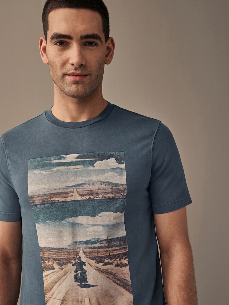 Blue 100% Cotton Graphic T-Shirt - Image 2 of 6