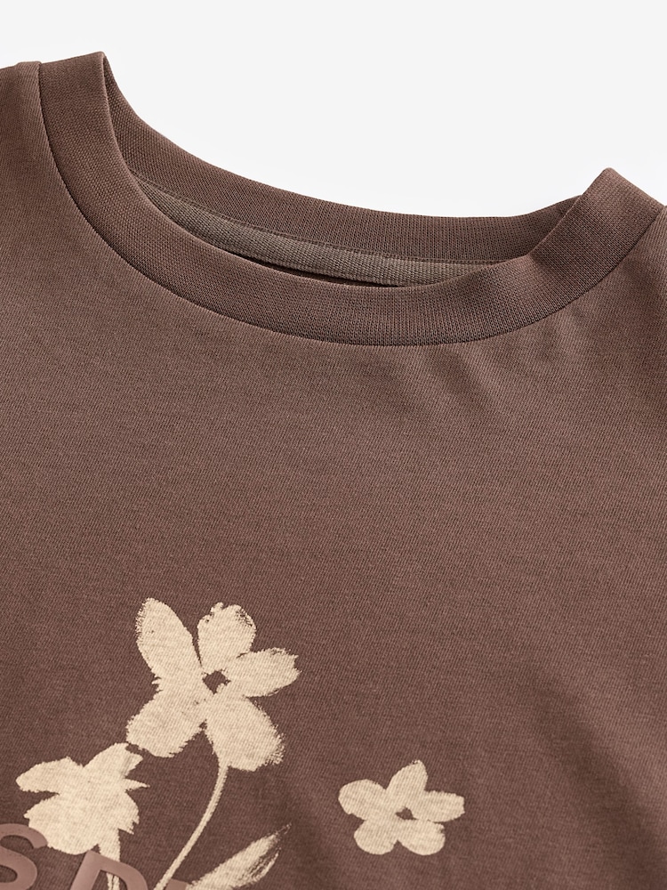 Braun mit Blumenmuster - Bequeme Passform - T-Shirt aus 100 % Baumwolle mit Floralgrafik - Bild 7 von 7