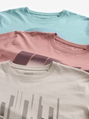 Blue/Pink/Neutral 100% Cotton Graphic Print T-Shirts 3 Pack - Image 1 of 12