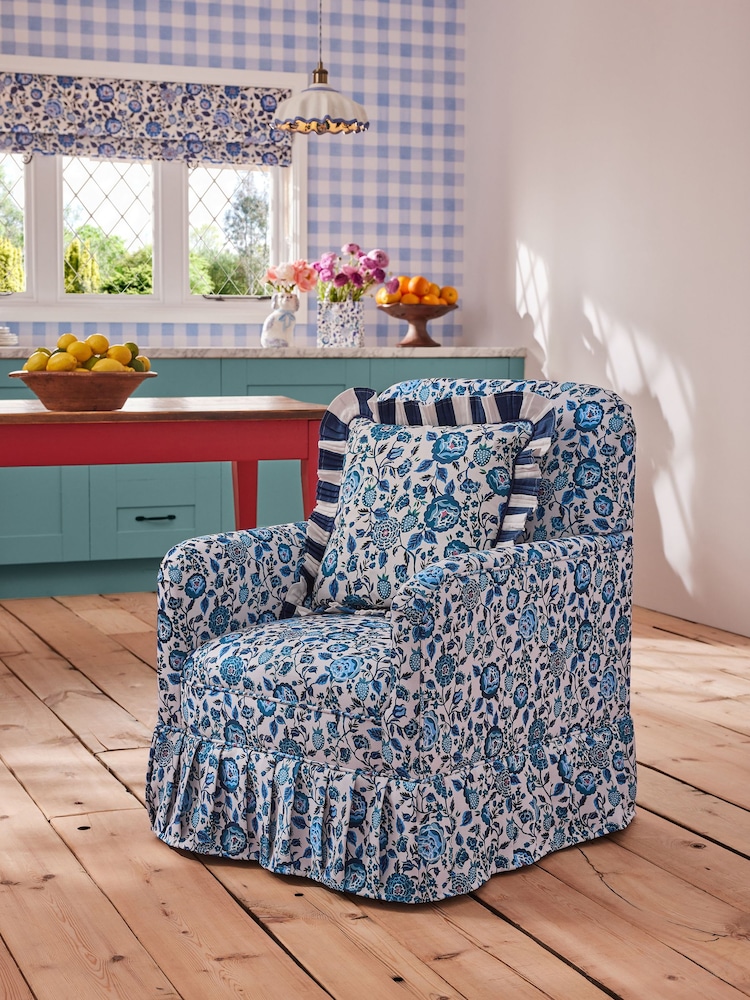 Cath Kidston Strawberry Garden Blue Chair Thrilled Small 2 Seater Sofa - Image 1 of 8