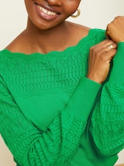 Love & Roses Green Pointelle Knit Scallop Neck Jumper - Image 2 of 4