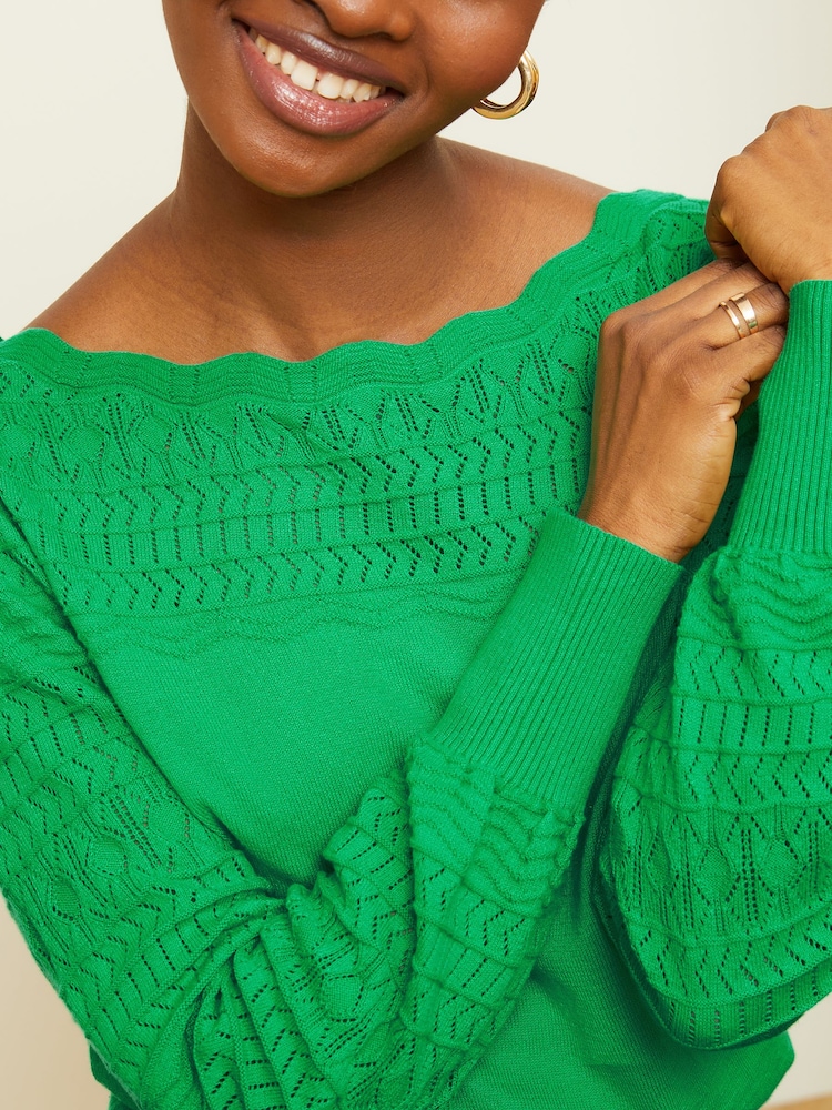 Love & Roses Green Pointelle Knit Scallop Neck Jumper - Image 2 of 4