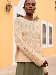Love & Roses Gold Pointelle Scallop Cuff Knitted Jumper - Image 4 of 4