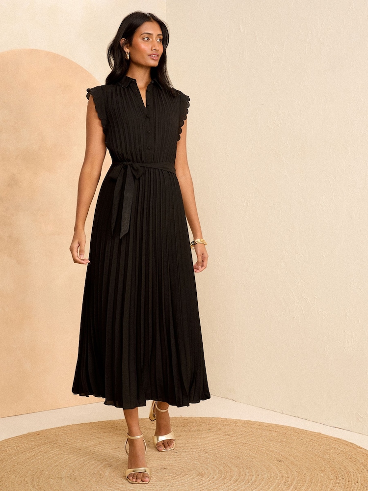Love & Roses Black Sleeveless Pleated Midi Dress - Image 1 of 4 Love & Roses Black Sleeveless Pleated Midi Dress - Image 1 of 4