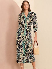 Love & Roses Navy Blue Petite Printed Patch Pockets Shirt Dress - Image 1 of 4